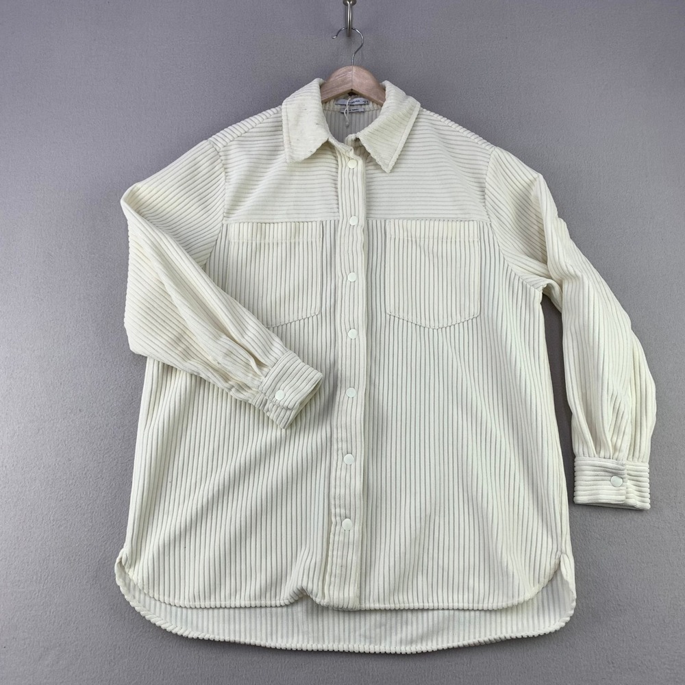RESERVED Corduroy Snap Shirt Womens 12 Cream Long Sleeve Oversized Shacket Soft
